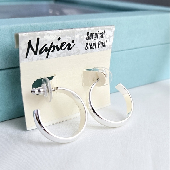 Napier Silver Tone Hoop Earrings NWT - Picture 1 of 9